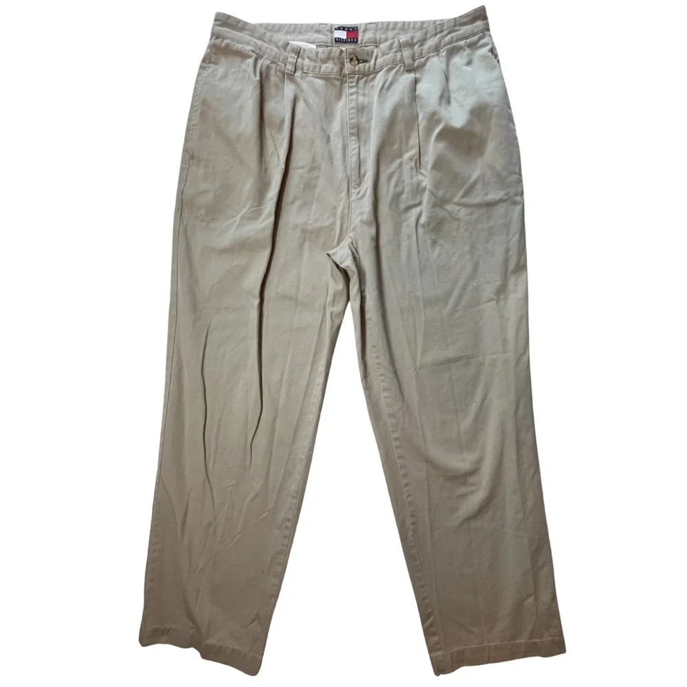 Vintage Y2K‎ Tommy Hilfiger Men's Pleated Khaki Pants Baggy Grunge  Classic